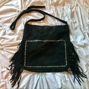 Steven Madden Black Studded Fringe Cross Body Bag